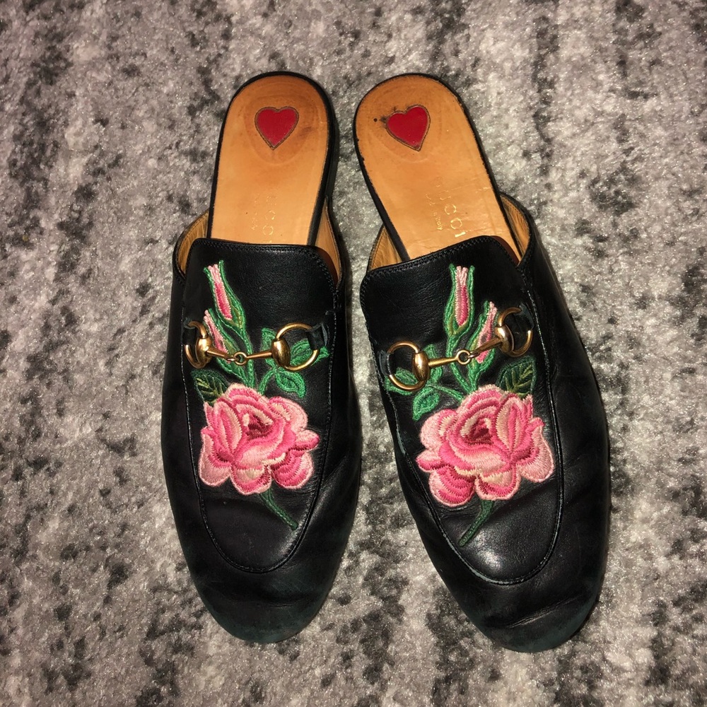 GUCCI AUTHENTIC women’s embroidered leather mules